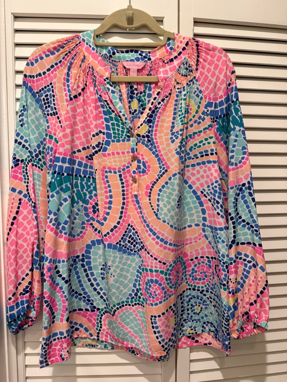 Lilly Pulitzer Multi-Color Mosaic Print Peasant Blouse